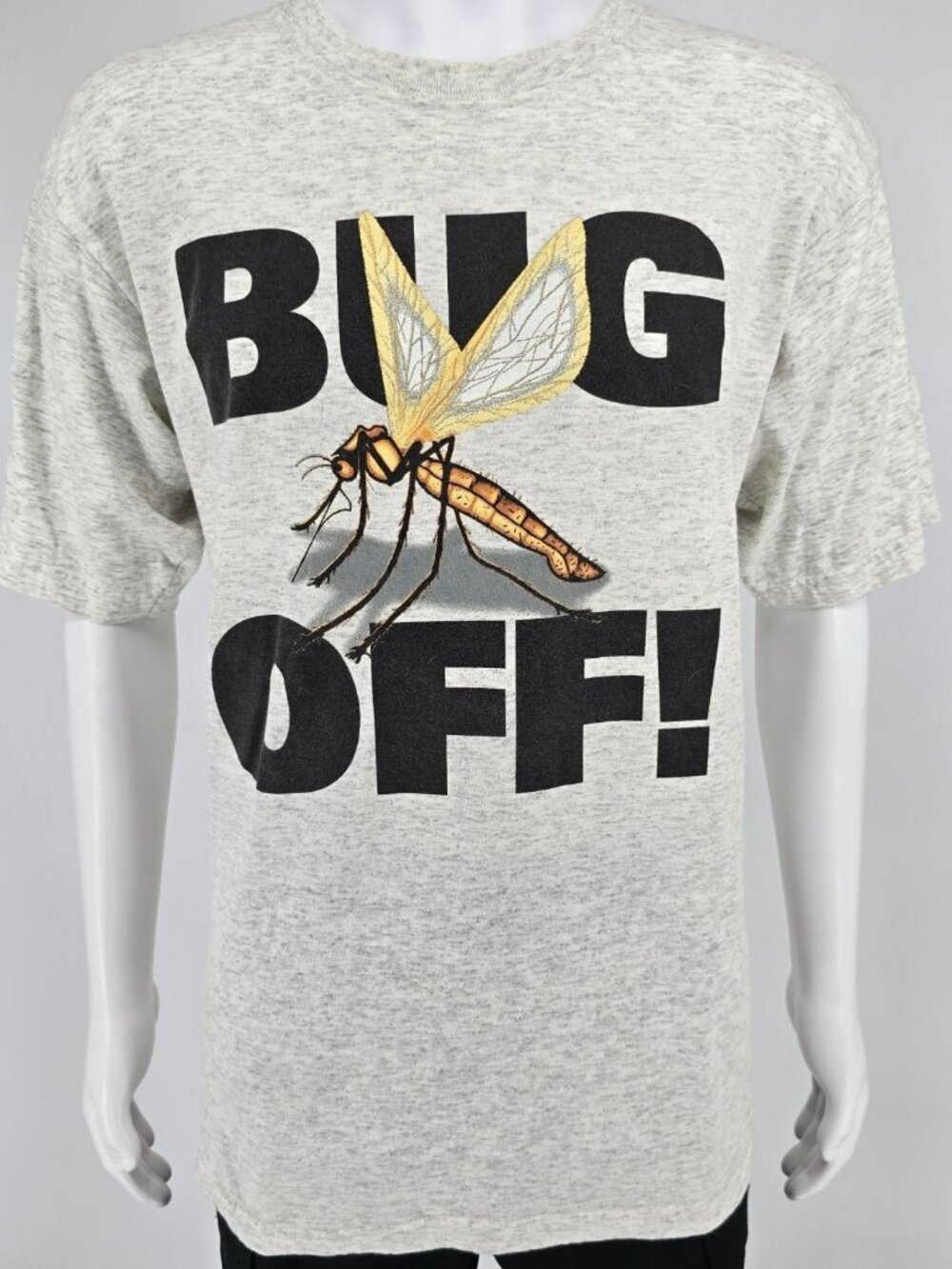Vintage 1990s Royal Avalon "Bug Off!" Heather Gray Mosquito Graphic T-Shirt (L)